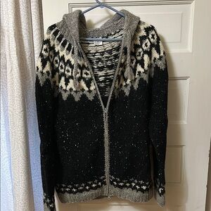 Black and Gray Nordic Pattern Cardigan Sweater